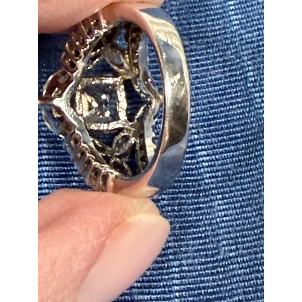 925 Sterling Silver Princess Cut Marquise CZ Statement Cocktail Ring Size 6 3/4